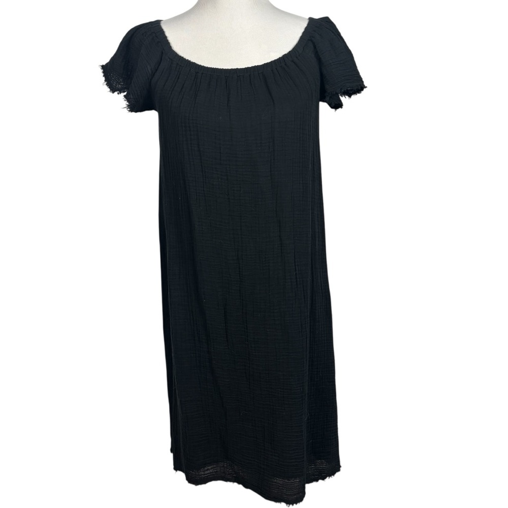 Velvet Graham & Spencer Black Midi Dress Raw Hem Gauze 100 % Cotton Size Small